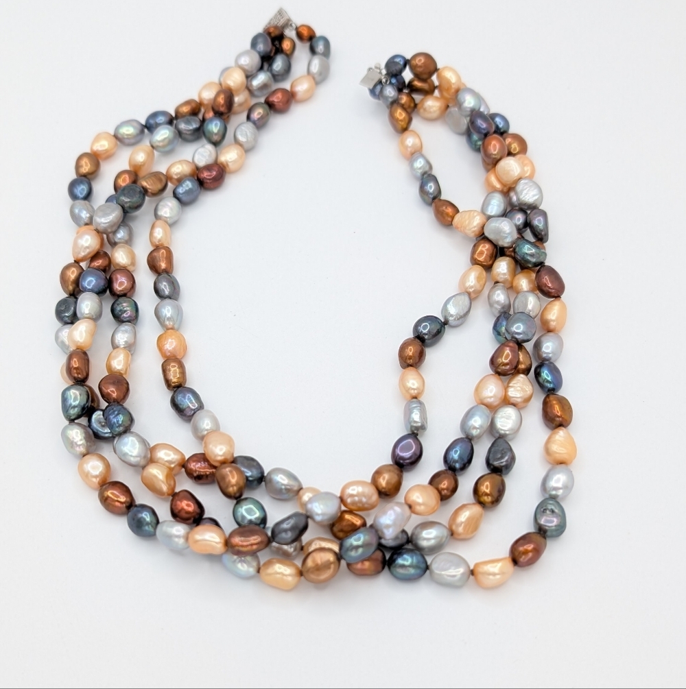 Imperial Pearl Syndicate 4 Strand Multicolor Baroque Cultured Pearl Necklace 18" - Picture 9 of 9